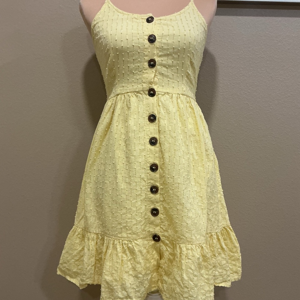 Yellow Button-Front Mini Dress - Picture 2 of 3